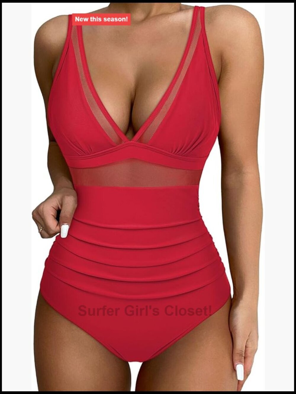 Sexy Mesh Tummy Control One Piece Swimsuit Push Up High Waisted